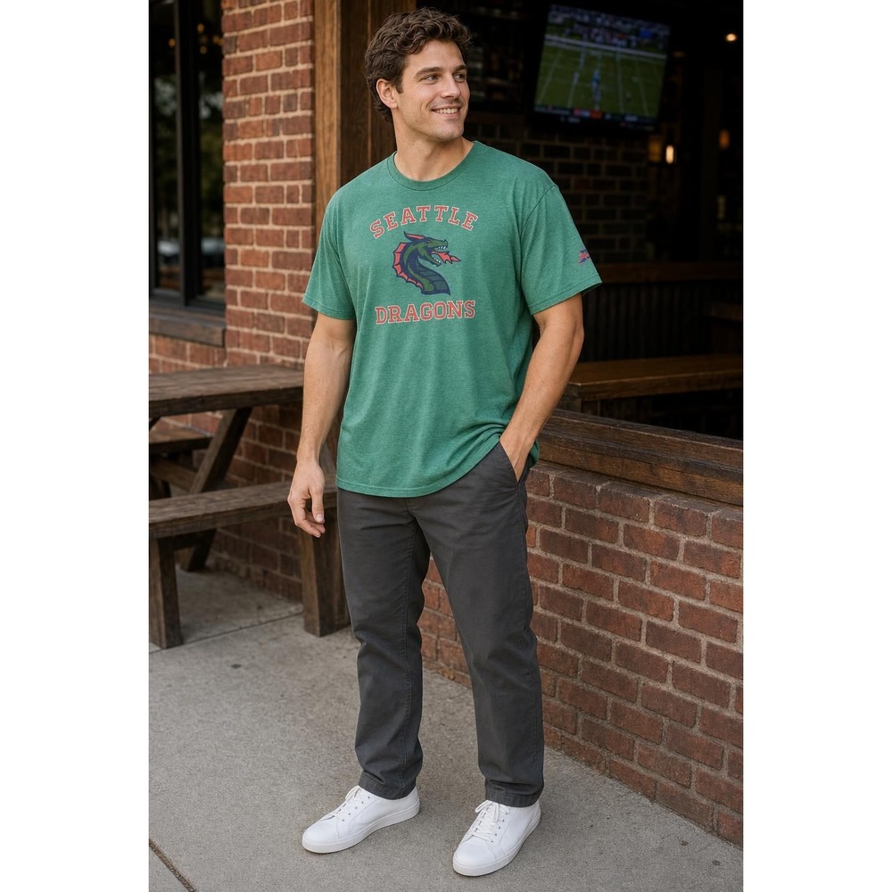 XFL Seattle Dragons T-Shirt Mens 2XL Green XFL Football Graphic Tee Defunct Team
